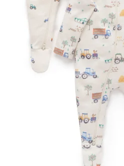 Bleu - Lot de 2 combinaisons zippées imprimées Purebaby