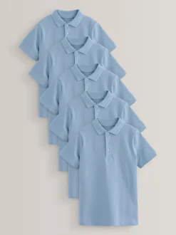 Bleu - Lot de 5 polos en coton à manches courtes pour l'école (3-16ans)