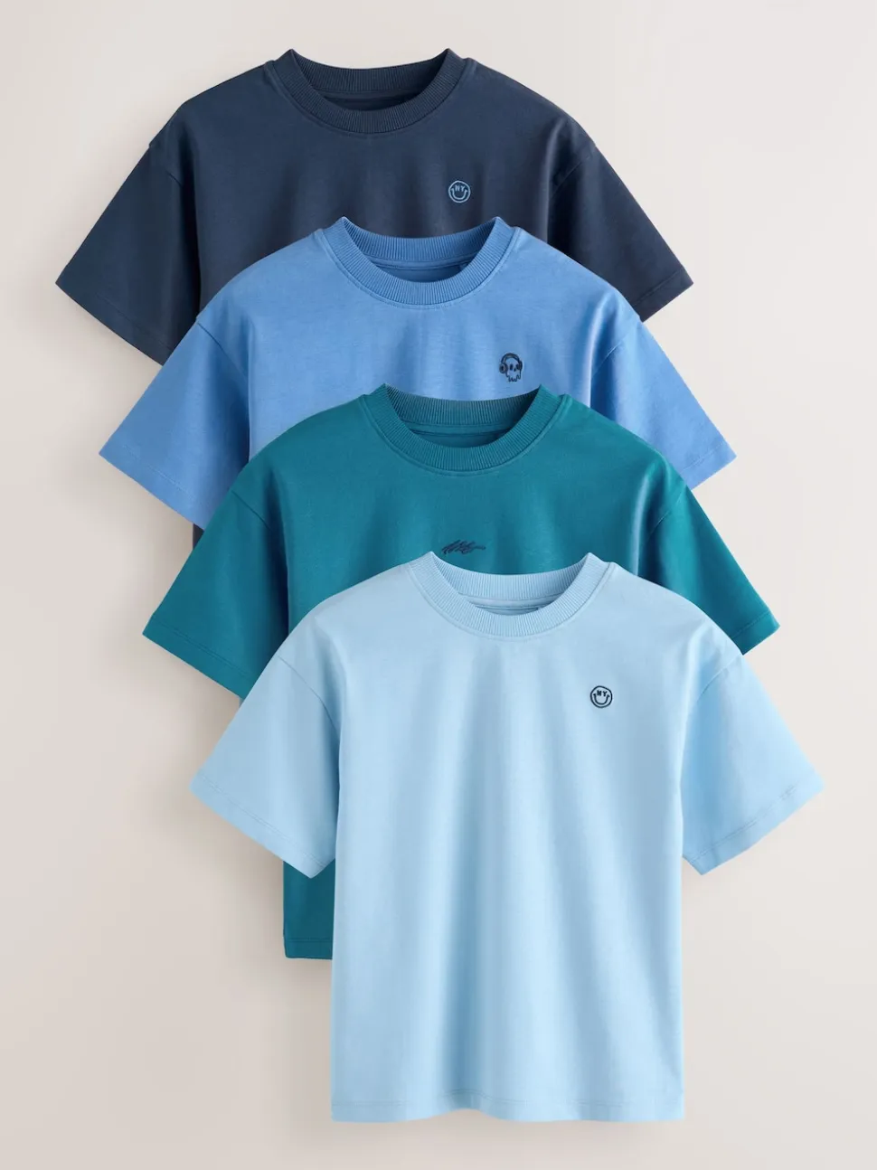 Bleu - Lot de 4 T-shirts à Manches courtes avec Logo Graphique sur la Poitrine (3-16ans)