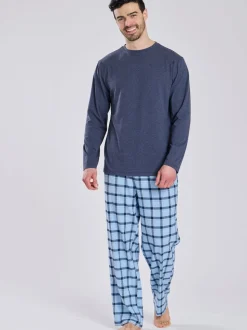 Bleu - Loungeable Ensemble pyjama haut en jersey et pantalon à carreaux brossé