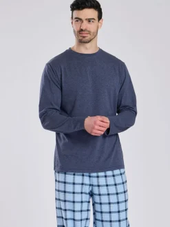 Bleu - Loungeable Ensemble pyjama haut en jersey et pantalon à carreaux brossé