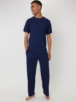 Bleu - Loungeable Ensemble Pjyamas gaufré à manches courtes et pantalon