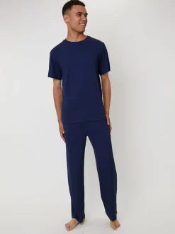 Bleu - Loungeable Ensemble Pjyamas gaufré à manches courtes et pantalon