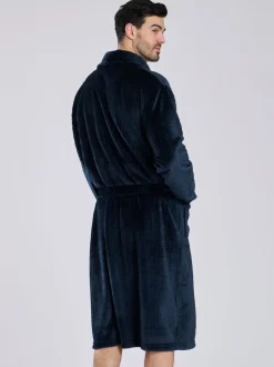Bleu - Loungeable Robe de chambre à col châle en polaire coupe Gaufré