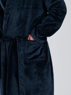 Bleu - Loungeable Robe de chambre à col châle en polaire coupe Gaufré