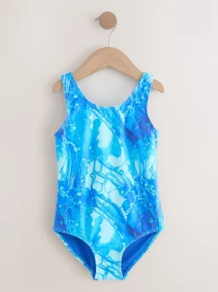 Bleu - Maillot de bain à col dégagé (3-16ans)