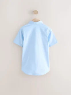 Bleu - Manches courtes Coton riche Oxford Chemise (3-16ans)