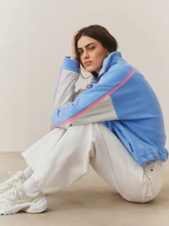 Bleu - Polaire à demi-zippée avec panneaux color block