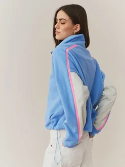 Bleu - Polaire à demi-zippée avec panneaux color block