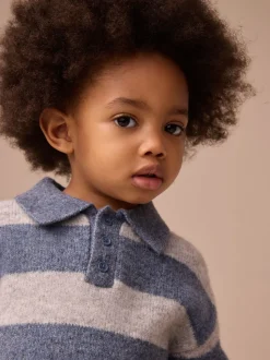 Bleu - Polo de rugby en maille rayée (3mois-7ans)