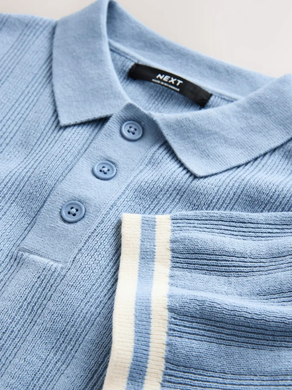 Bleu - Polo en maille à col boutonné (3-16ans)