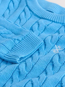 Bleu - Pull à col rond en maille torsadée (3-16ans)