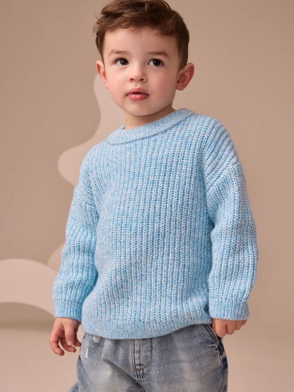 Bleu - Pull col rond en maille (3mois-7ans)