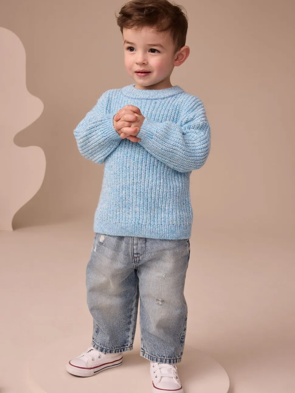 Bleu - Pull col rond en maille (3mois-7ans)