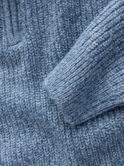 Bleu - Pull Coupe classique texturé en maille à col zippé avec laine