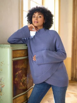 Bleu - Pull de grossesse et d’allaitement Seraphine à col roulé en cachemire mélangé haut de gamme