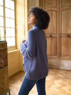 Bleu - Pull de grossesse et d’allaitement Seraphine à col roulé en cachemire mélangé haut de gamme