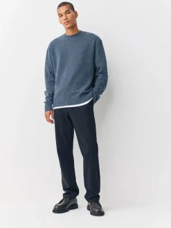 Bleu - Pull douillet à col rond coupe décontractée en laine