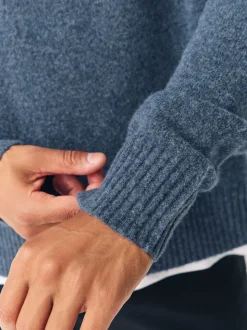 Bleu - Pull douillet à col rond coupe décontractée en laine