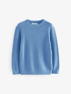 Bleu - Pull en maille col rond en coton (3-16ans)