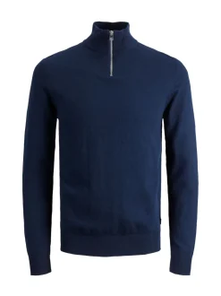 Bleu - Pull JACK & JONES Junior en maille à col zippé