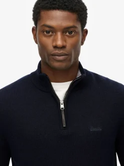 Bleu - Pull Superdry en laine Blend demi-zippé