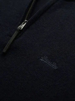 Bleu - Pull Superdry en laine Blend demi-zippé