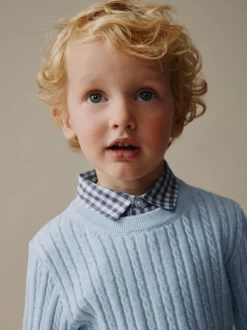 Bleu - Pulls de chemises en maille torsade (3mois-7ans)