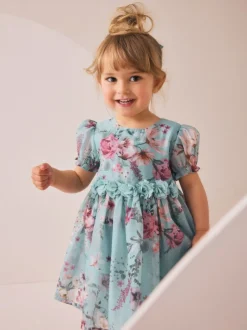 Bleu - Robe corsage à fleurs (3mois-8ans)