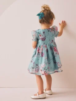 Bleu - Robe corsage à fleurs (3mois-8ans)