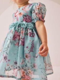 Bleu - Robe corsage à fleurs (3mois-8ans)