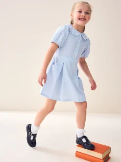 Bleu - Robe d'école Vichy à col festonné Cotton Rich (3-14ans)