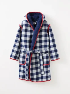 Bleu - Robe de chambre à capuche en coton