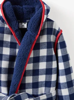 Bleu - Robe de chambre à capuche en coton