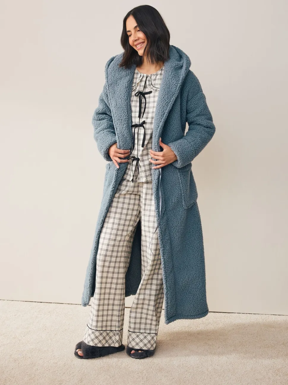 Bleu - Robe de chambre en peluche