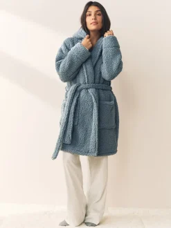 Bleu - Robe de chambre en peluche