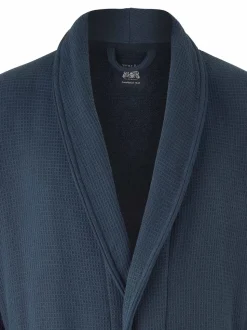 Bleu - Robe de chambre Savile Row Company gaufrée en coton avec doublure en éponge