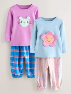 Bleu / Rose Personnage - Bas tissé à carreaux Pyjama 2 Lot (9mois-10ans)