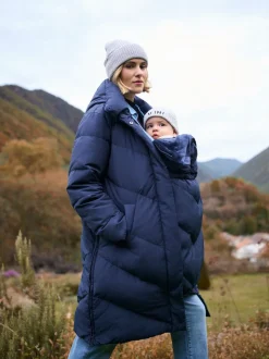 Bleu - Seraphine Long Chevron 3 en 1 Manteau de grossesse et de portage pour bébé