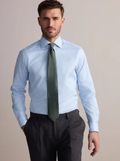 Bleu - Slim Fit (Slim Fit) - Signature 100% coton avec chemise élégante texturée