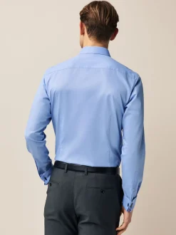 Bleu - Slim Fit (Slim Fit) - Chemises de nuit texturées à double poignet et d'entretien facile