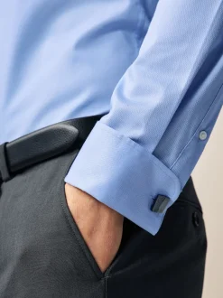 Bleu - Slim Fit (Slim Fit) - Chemises de nuit texturées à double poignet et d'entretien facile