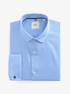 Bleu - Slim Fit (Slim Fit) - Chemises de nuit texturées à double poignet et d'entretien facile