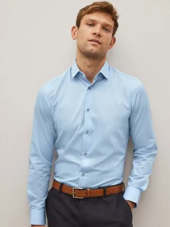 Bleu - Slim Fit (Slim Fit) - Chemise élégante texturée facile d’entretien à poignets simples