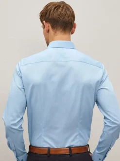 Bleu - Slim Fit (Slim Fit) - Chemise élégante texturée facile d’entretien à poignets simples
