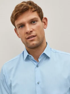 Bleu - Slim Fit (Slim Fit) - Chemise élégante texturée facile d’entretien à poignets simples