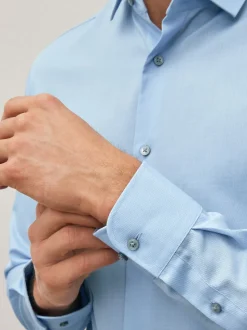 Bleu - Slim Fit (Slim Fit) - Chemise élégante texturée facile d’entretien à poignets simples