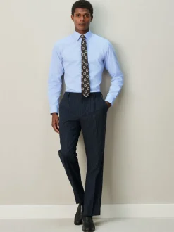 Bleu - Slim Fit (Slim Fit) - Chemise habillée texturée à manches longues avec bordure