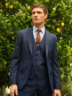 Bleu - Slim Fit (Slim Fit) - Veste de costume texturée en laine Blend