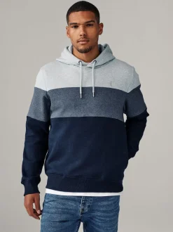 Bleu - Sweat à capuche à enfiler - Sweat-shirt color block